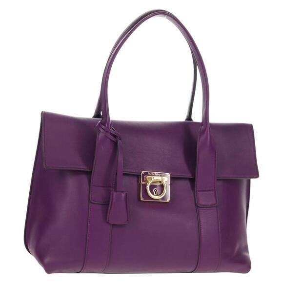 Salvatore Ferragamo Handbags - Salvatore Ferragamo Gancini Hand Bag Leather Purple Gold Auth BA8415V